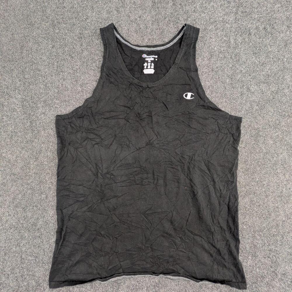 Champion Tank Top Mens XL Black Athletic Sleeveless White C Logo Workout Shirt
